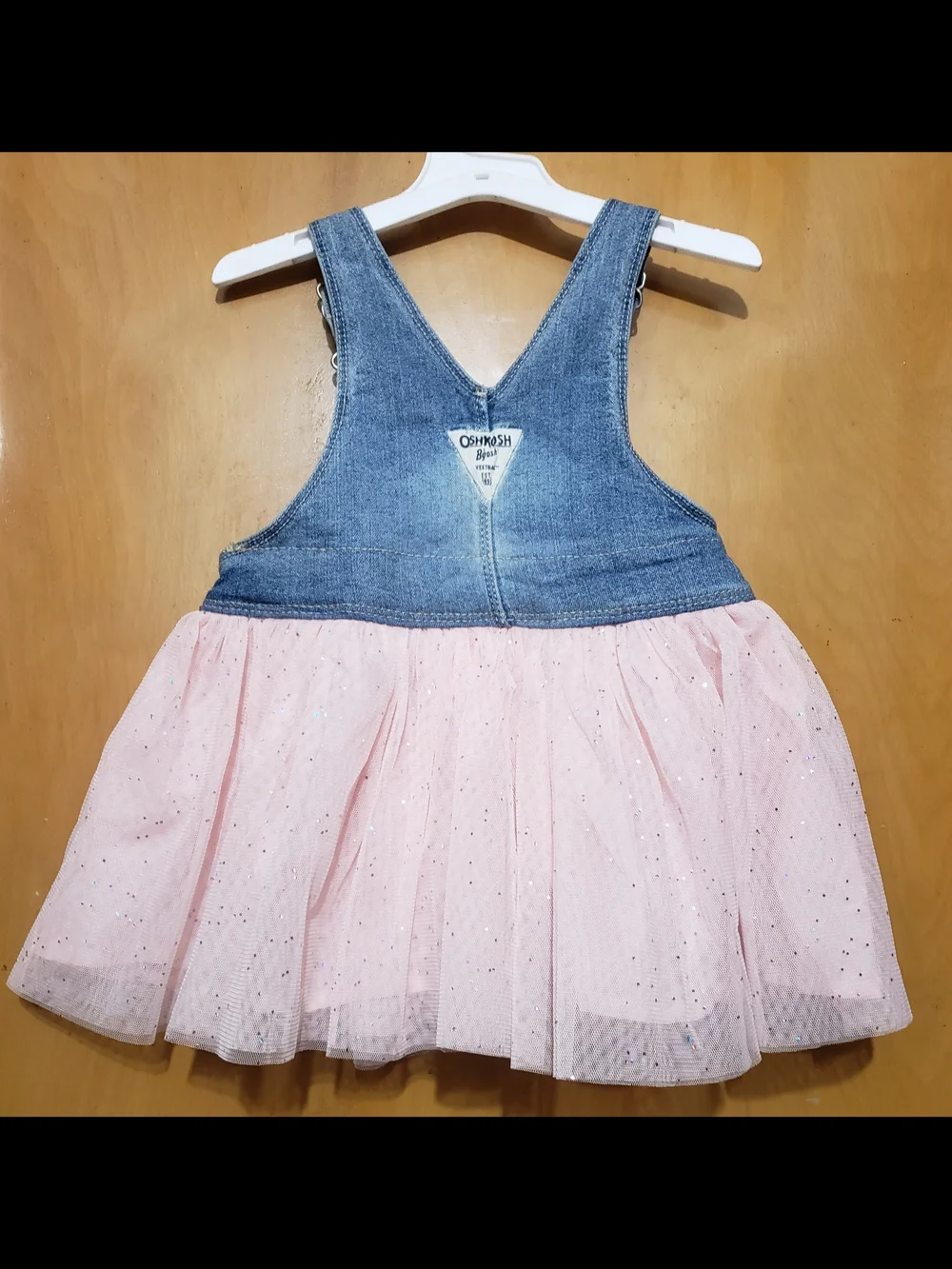 OshKosh B'gosh Denim Overall Dress with Light Pink Tulle Skirt